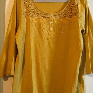 Soft Surroundings Embroidered Yellow Women's Top